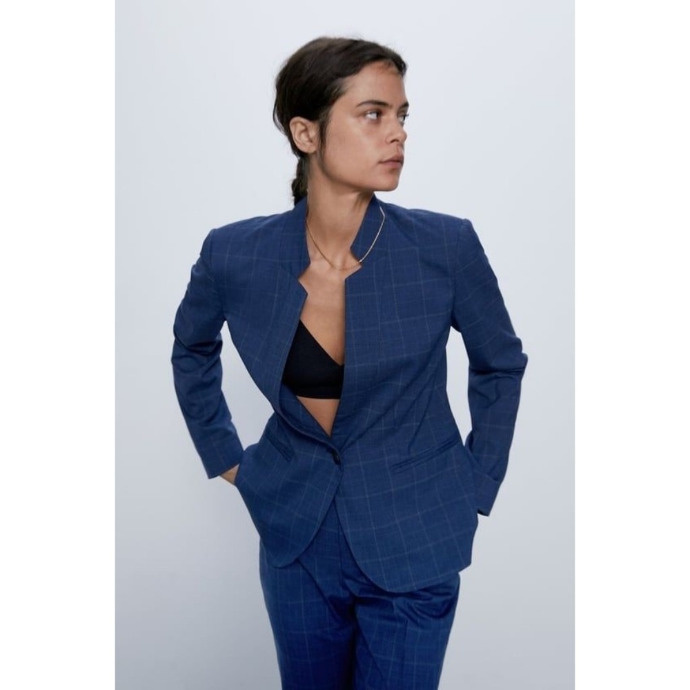 Zara Check Tailored Blazer Plaid Suit Jacket Sz  6